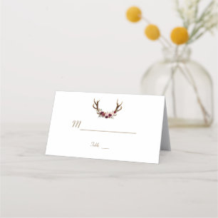 Carte De Placement Marsala Floral Antlers Marine Blue Fall Numéro de