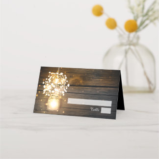 Carte De Placement Mason Jar brillant Lights fleuri carte place