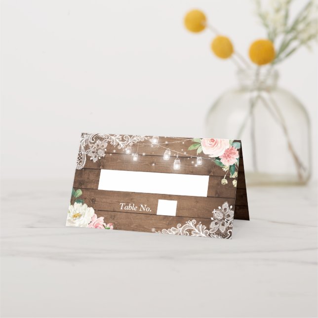 Carte De Placement Mason Jar Lights Lace Floral Russe Mariage (Devant)