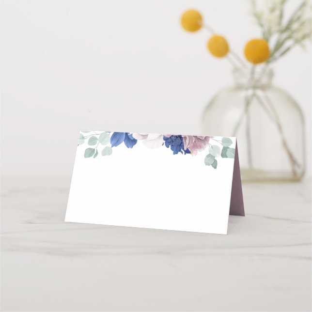 Carte De Placement Mauve Navy Blue Floral Élégant Mariage romantique (Devant)