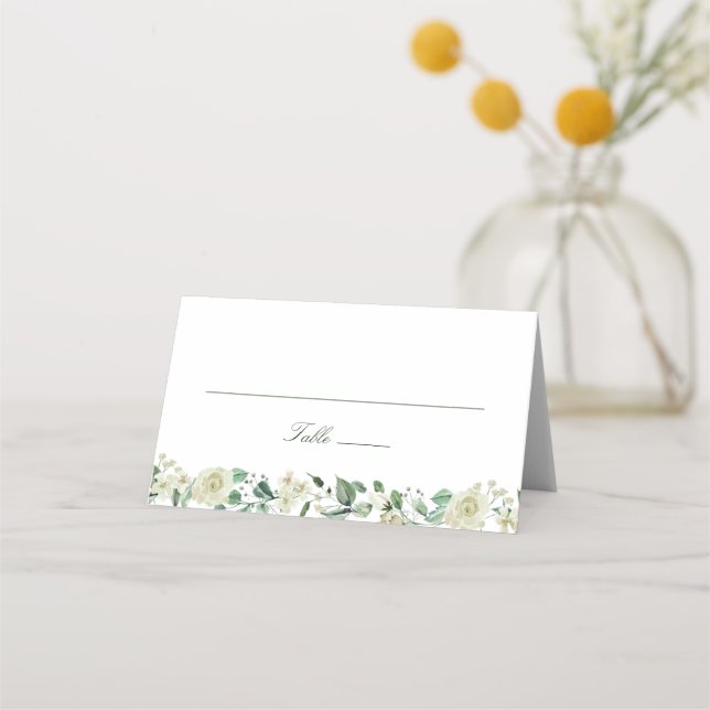 Carte De Placement Megan Elegant Vert Fleurs Blanches Mariage (Devant)