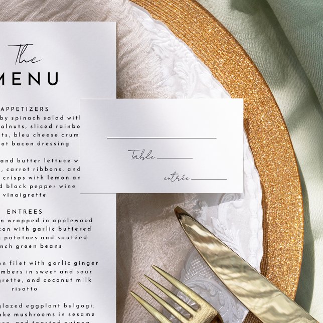 Carte De Placement Menu Mariage de script moderne blanc Choix de plat (Créateur téléchargé)
