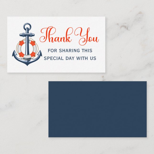 Carte De Placement Merci Beach Ancre Bleu Rouge Mariage nautique (Devant / Derrière)