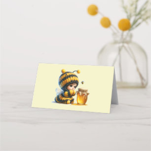 Carte De Placement Mignonne fille en costume d'abeille avec miel