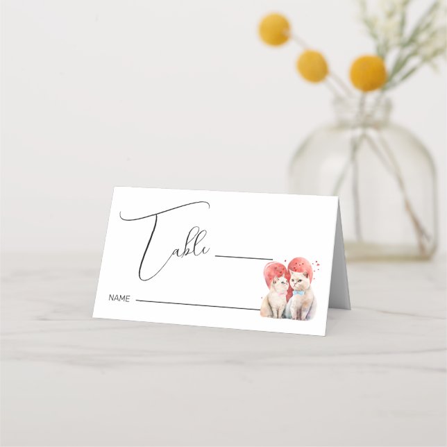 Carte De Placement Minimalisme avec un Mariage de chats (Devant)