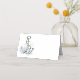 Carte De Placement Modèle blanc Dusty Blue Floral Ancre Mariage