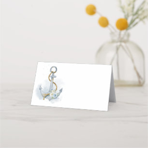 Carte De Placement Modèle blanc Dusty Blue Floral Ancre Mariage