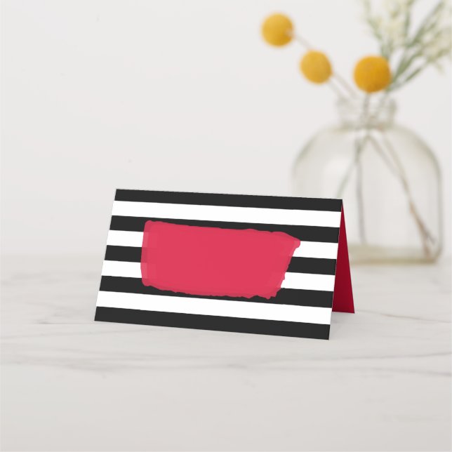 Carte De Placement Moderne Chic rose noir et blanc rayures (Devant)