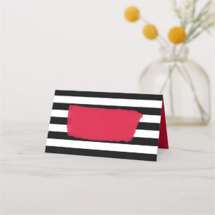 Carte De Placement Moderne Chic rose noir et blanc rayures