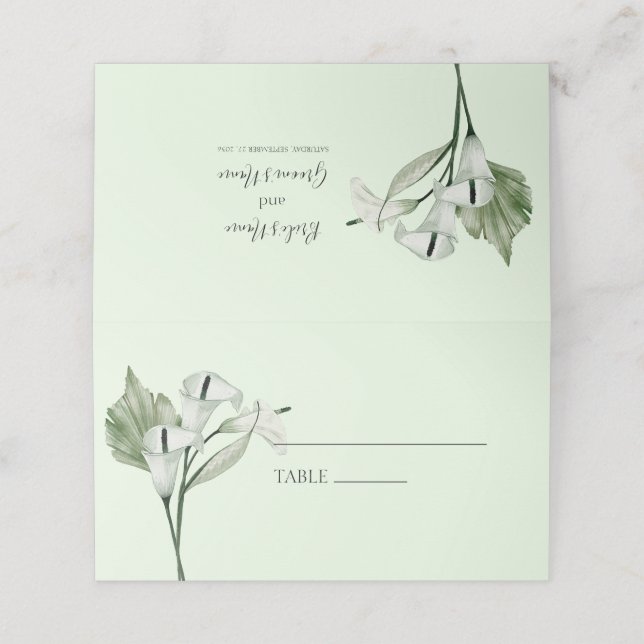 Carte De Placement Moderne Elégant blanc Calla Lilies Mariage (Extérieur déplié)