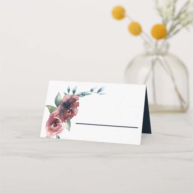 Carte De Placement Moderne Floral Bourgogne Marine Peach Blush (Devant)