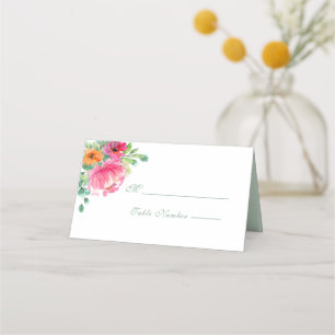 Carte De Placement Moderne Gras Floral Rose Orange Mariage