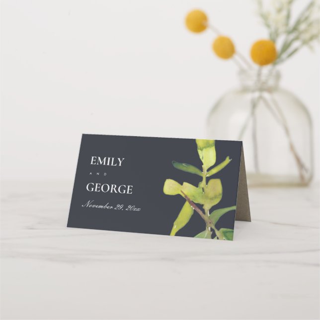 CARTE DE PLACEMENT MODERNE LAINE NOIRE FOLIAGE VERTE COULEUR D'EAU (Dos)