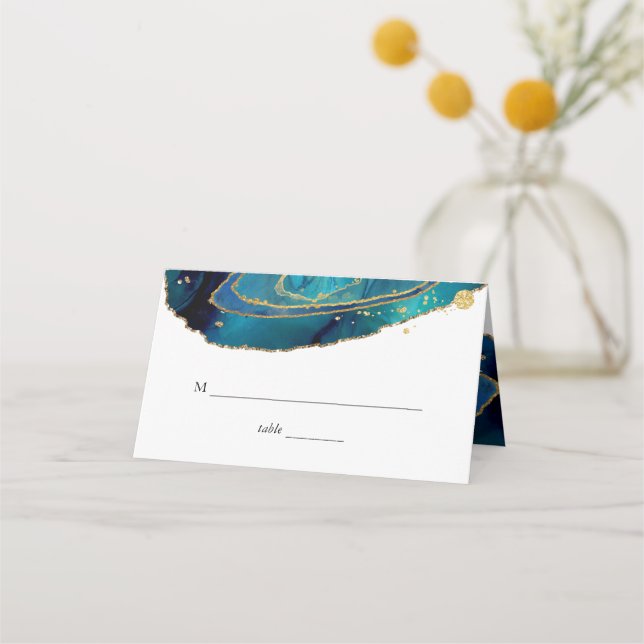 Carte De Placement ModernTeal aquarelle or Agate Mariage de géoode (Devant)