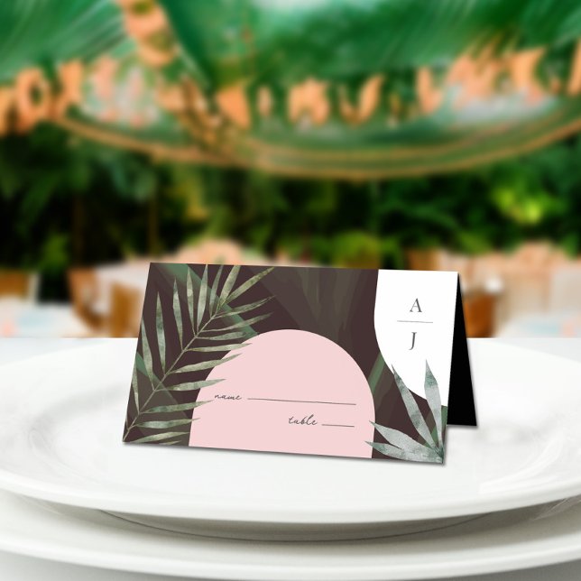 Carte De Placement Monogramme Arches Palm Tree Mariage tropical (Créateur téléchargé)