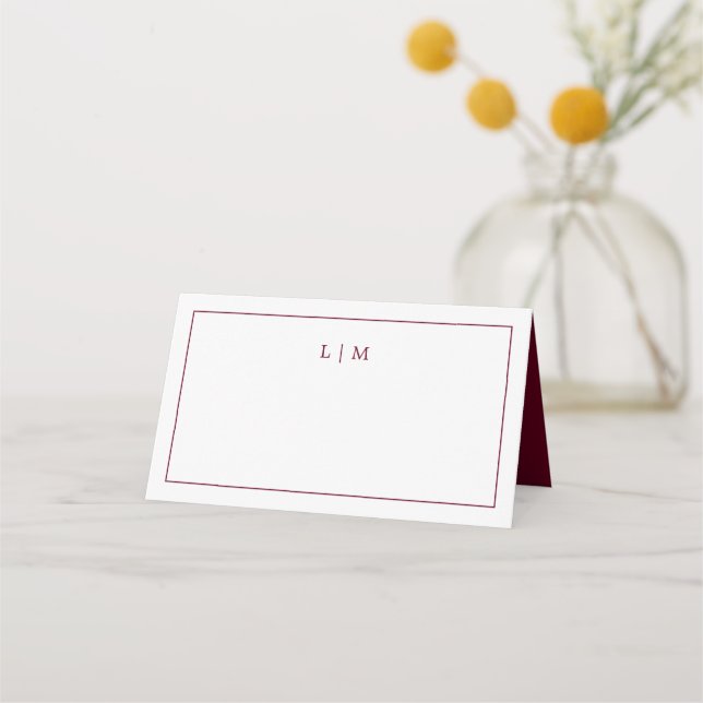 Carte De Placement Monogramme bordeaux simple Mariage élégant (Devant)