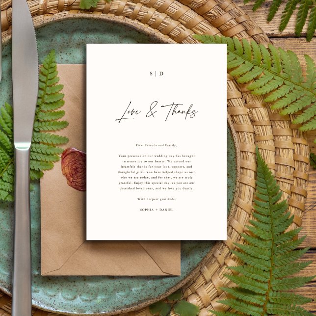 Carte De Placement Monogramme Élégante Calligraphie Aimer & Merci Mar (Créateur téléchargé)