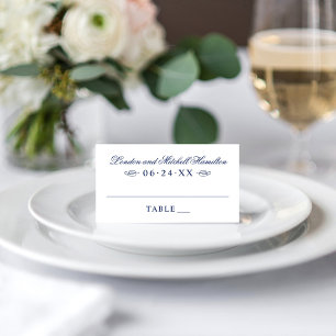 Carte De Placement Monogramme Mariage bleu marine classique