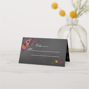 Carte De Placement Monogramme noir floral d'automne