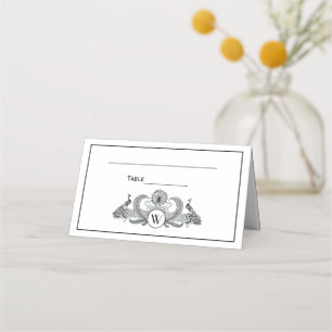 Carte De Placement Monogramme Paons Vintage