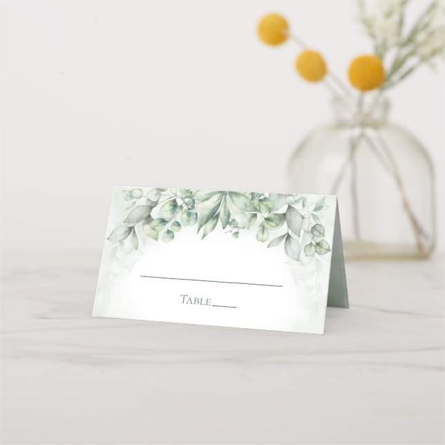 Carte De Placement Monogramme vert Eucalyptus Mariage (Devant)