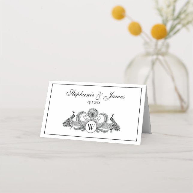 Carte De Placement Monogramme vintage Peacocks (Devant)