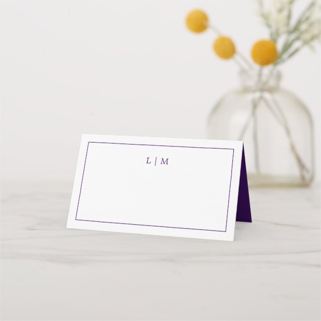 Carte De Placement Monogramme violet simple Mariage élégant (Devant)