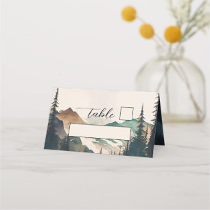 Carte De Placement Montagnes à l'aquarelle Mariage Forêt de Pins