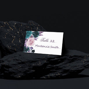 Carte De Placement Moody Boho Eggplant Purple Floral Bouquet de cou
