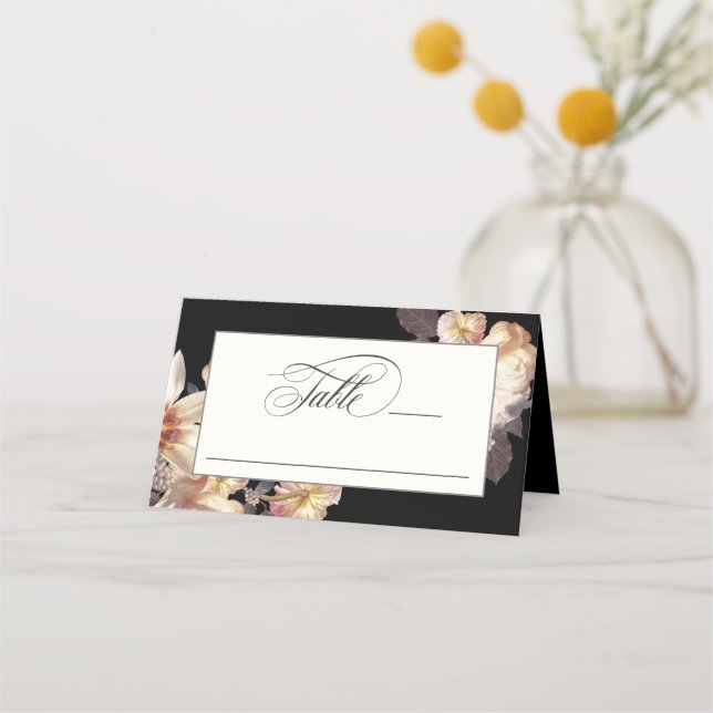 Carte De Placement Moody foncé élégant Mariage floral (Devant)