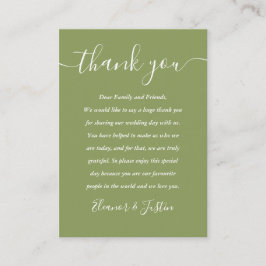 Carte De Placement Moss Green Élégant Mariage de script moderne Merci