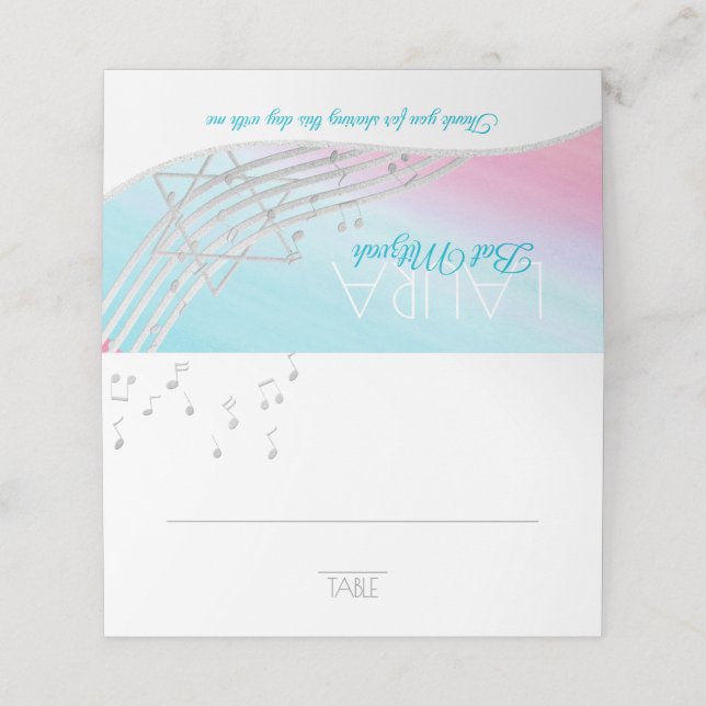 Carte De Placement Musique Bat mitzvah Silver Music Notes Carte de si (Extérieur déplié)
