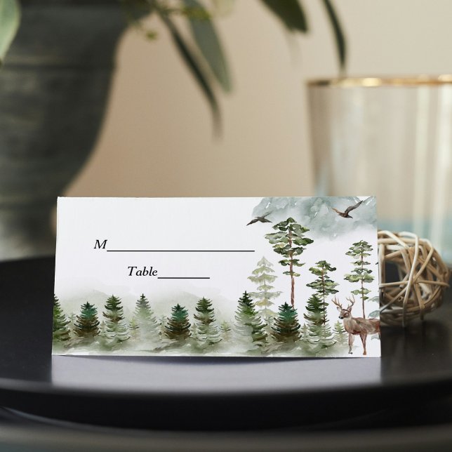 Carte De Placement Nature moderne Forêt verte | Aquarelles (Créateur téléchargé)
