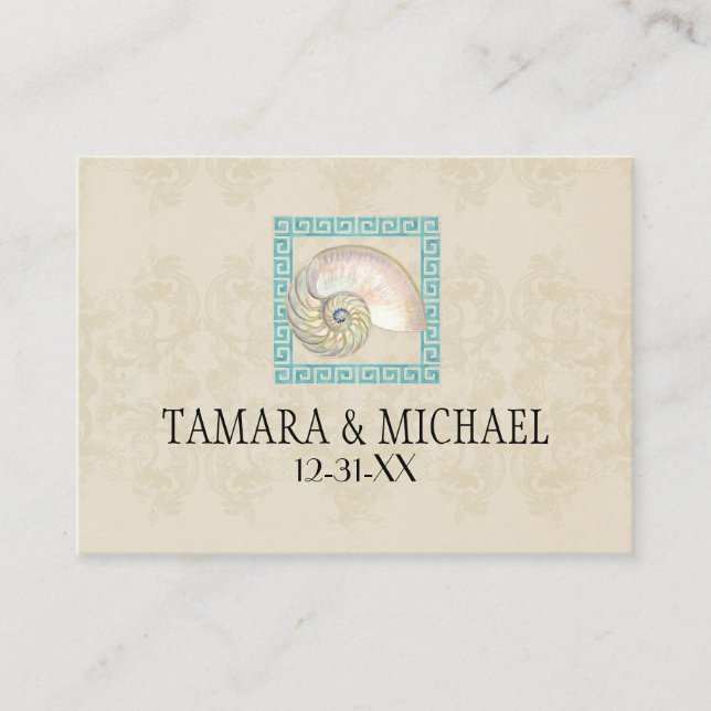 Carte De Placement Nautilus Shell aquarelle grecque clé Damask plage (Devant)