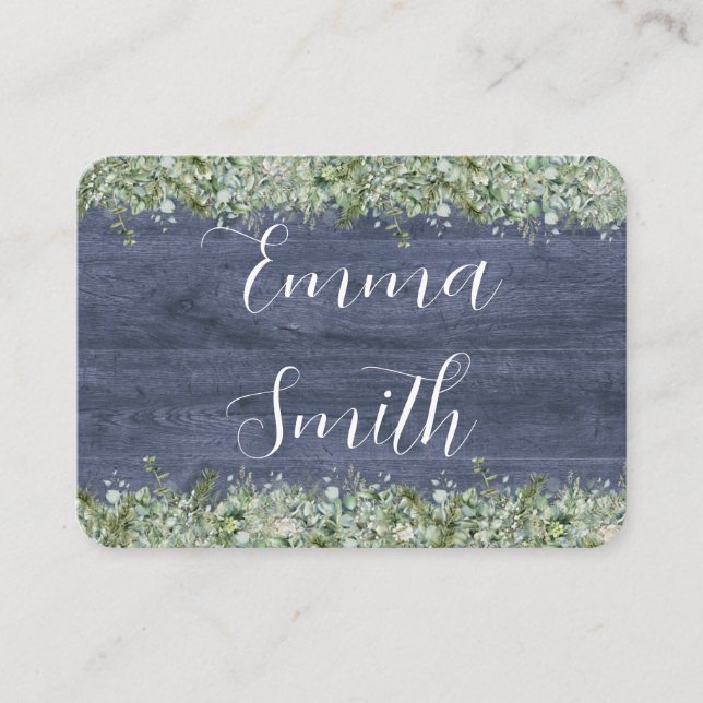 Carte De Placement Navy Wood Eucalyptus Wedding Place Cards | Rustic (Devant)