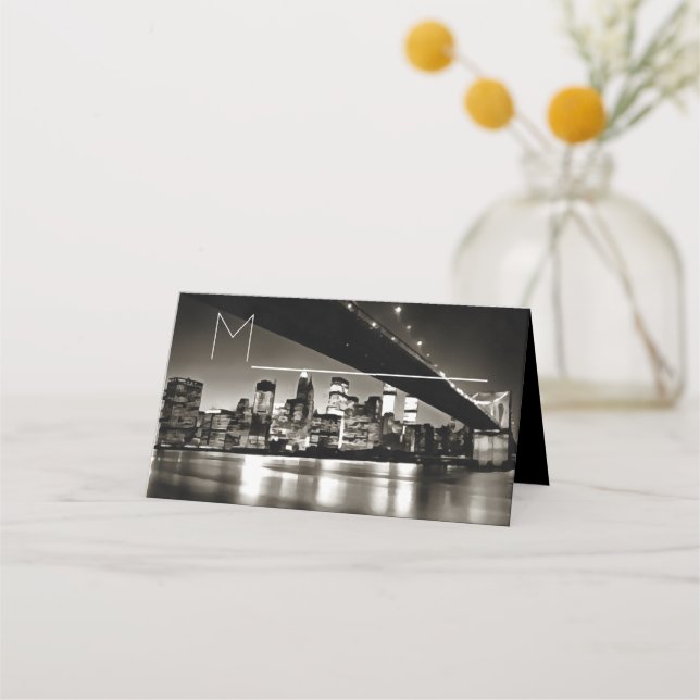 Carte De Placement New York moderne noir et blanc en soirée (Devant)