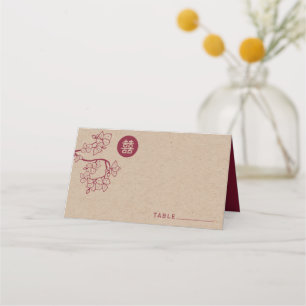 Carte De Placement Noces Chinoises Kraft Fleurs de Pêcher/Prunier Rou