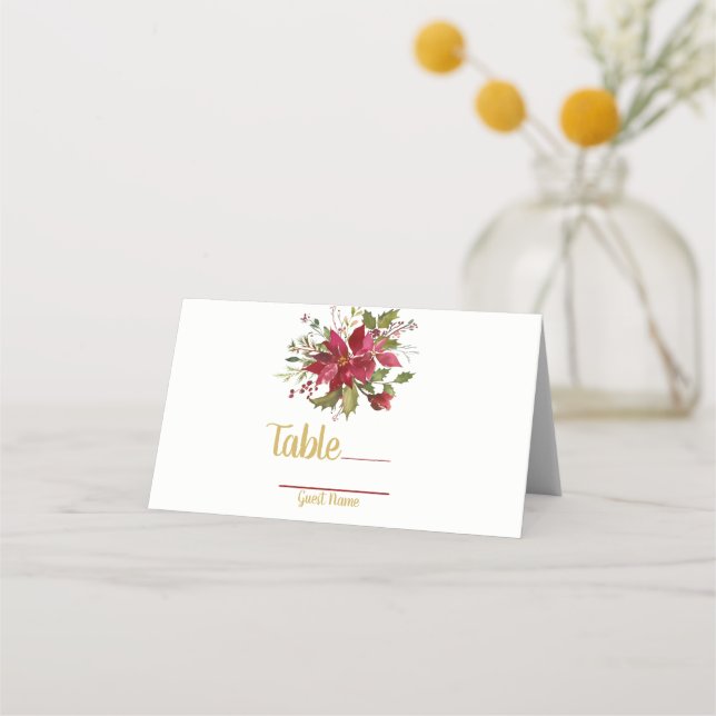 Carte De Placement Noël Fête Poinsettia Mariage Table Siège (Dos)