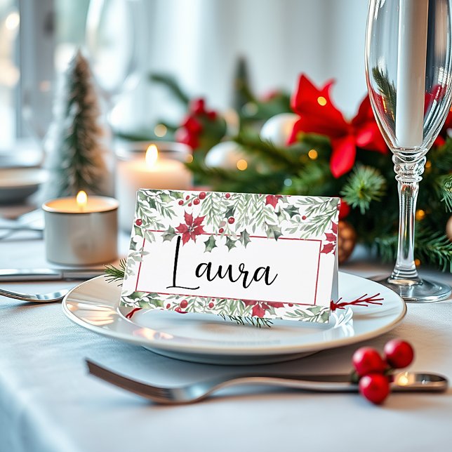 Carte De Placement Noël houx aquarelle (Créateur téléchargé)