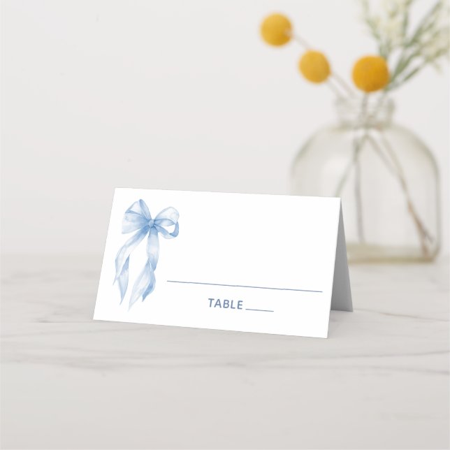 Carte De Placement Nœud Bleu Poussiéreux Coquette Élégante (Devant)