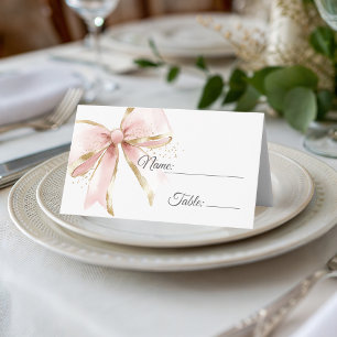 Carte De Placement Nœud papillon élégant rose et or Coquette
