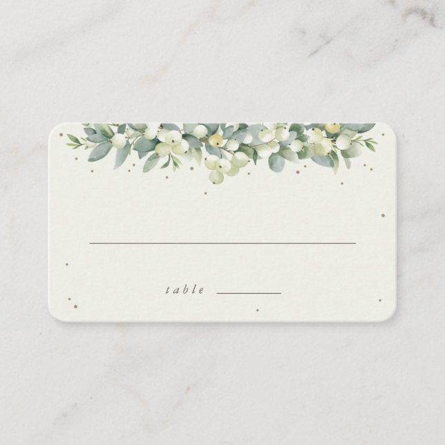 Carte De Placement Noir/Crème Snowberry + Eucalyptus Mariage plat (Devant)