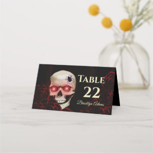 Carte De Placement Noir floral noir moody gothique crâne rouge roses