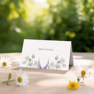 Carte De Placement Nom de feuilles de lavande et d'eucalyptus élégant
