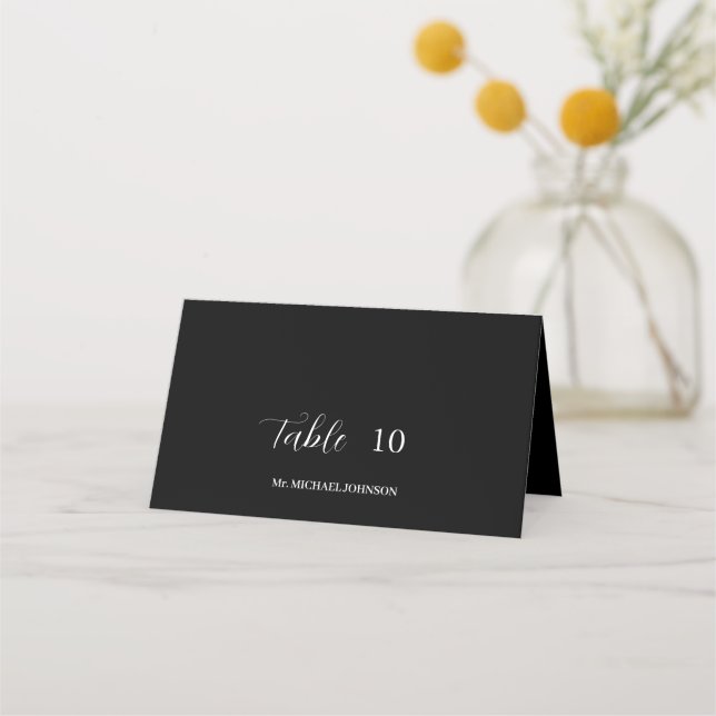 Carte De Placement Nom d'invité personnalisé Mariage noir (Devant)