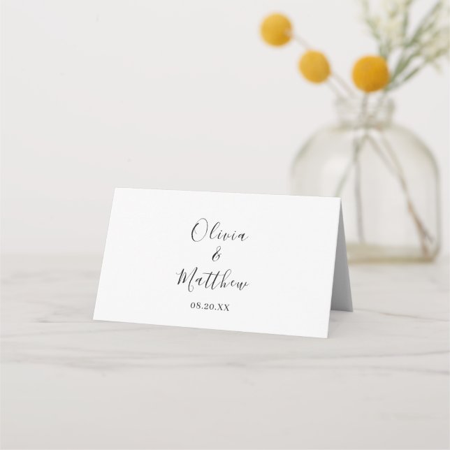 Carte De Placement Nom d'invité personnalisé minimal Mariage blanc (Dos)