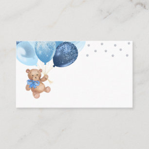 Carte De Placement Nounours Bleu Ballons Argent Fête de Naissance de