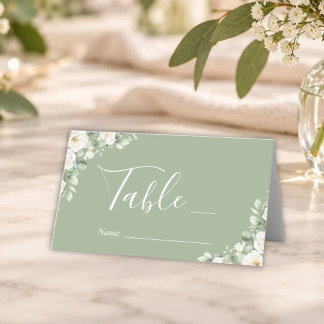 Carte De Placement Numéro de table de mariage floral vert élégant