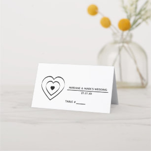 Carte De Placement Numéro de table de mariage noir et blanc à triple