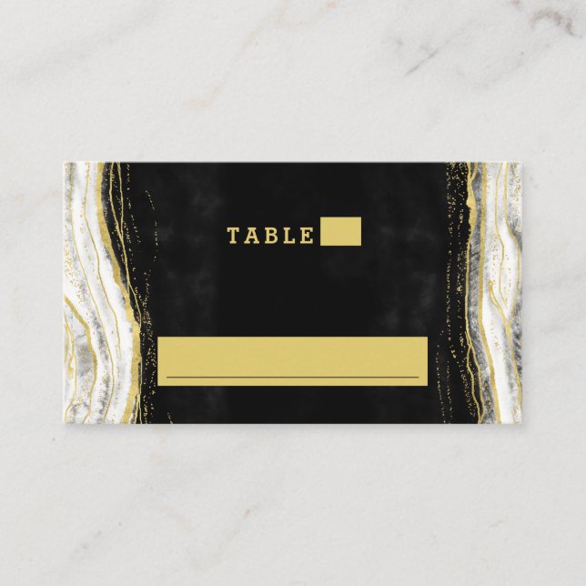 Carte De Placement Numéro de table du Mariage Black White & Gold (Devant)
